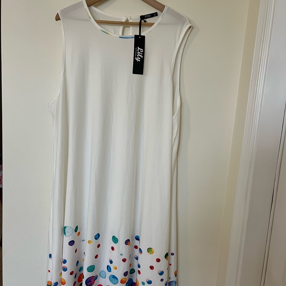 Elegant White Sleeveless Dress with Colorful Accents